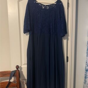 Elegant Navy Lace Long Sleeve Dress